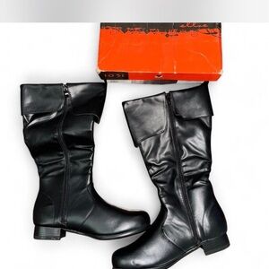 1031 by Ellie Black Faux Leather Knee High Boots (Size 10-11M)